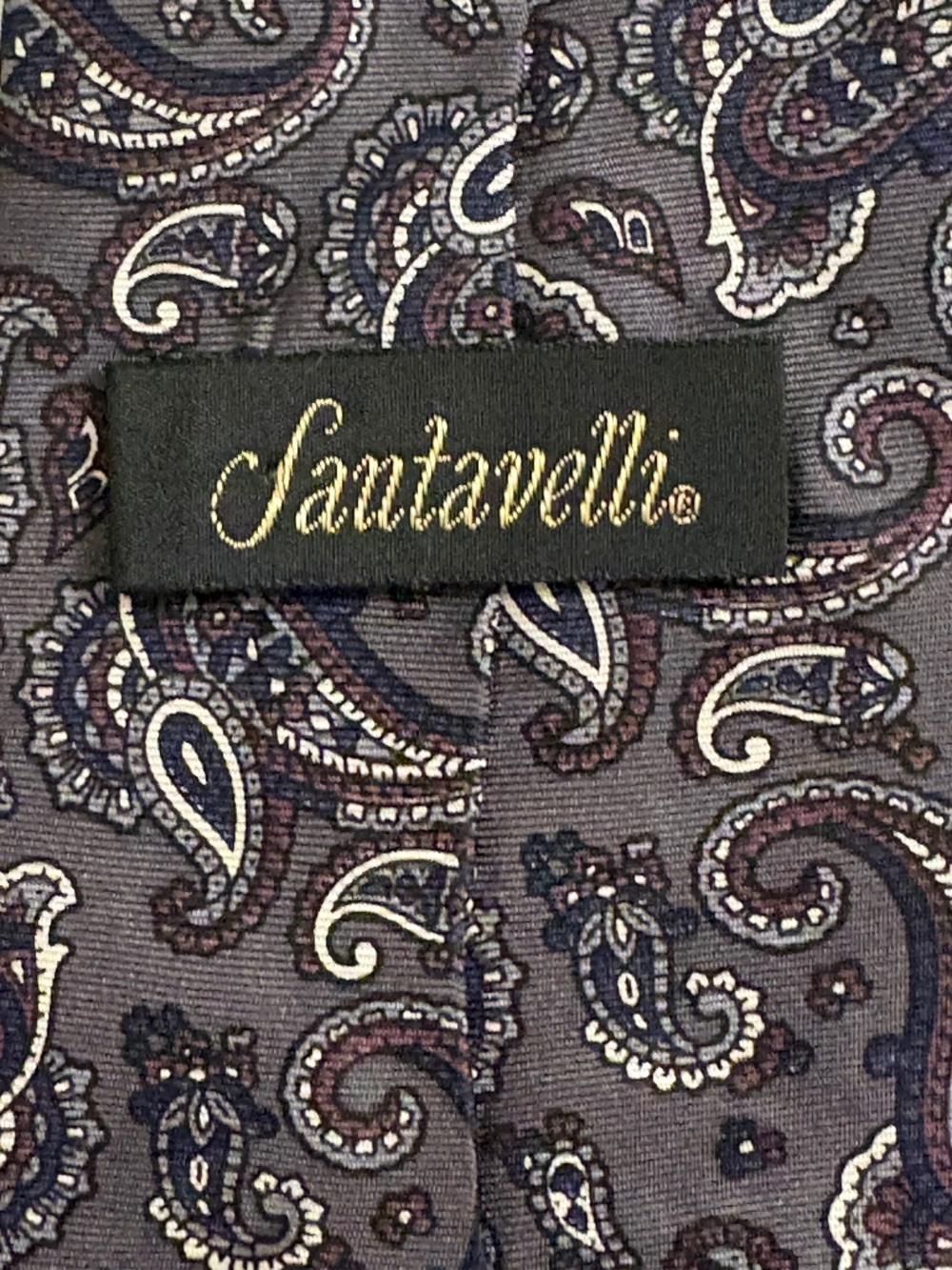 Santavelli Men's Classic Silk Paisley Necktie – Gray, Purple & Navy